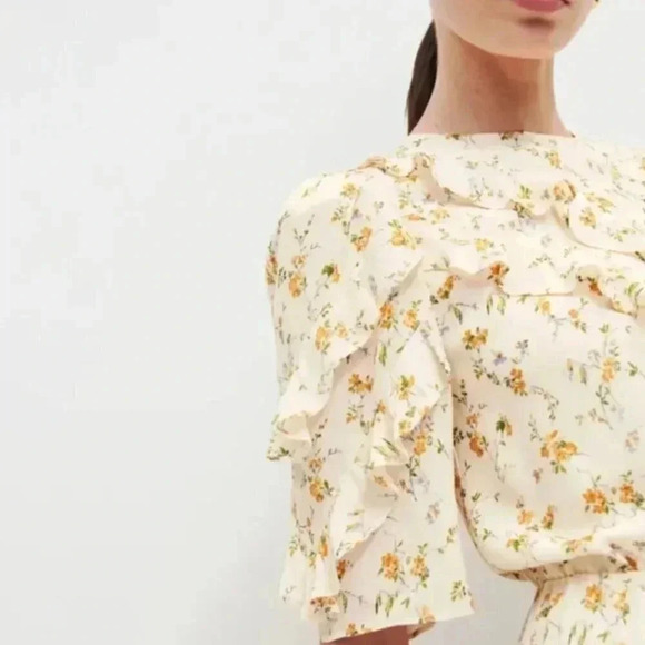 NWT Reformation Malachi Floral Ruffle Mini Dress in Cream Yellow Julius Size 6 - Picture 3 of 13